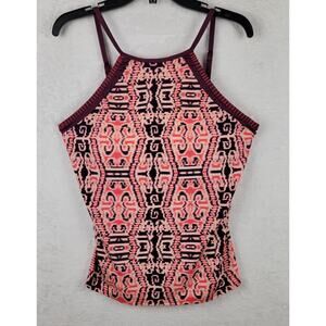 Tankini Top XL Swimming Bathing Tank Only Swimsuit Peach Burgundy Aztec Beach